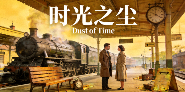 经典电影《时光之尘》海报，怀旧色调的火车站场景